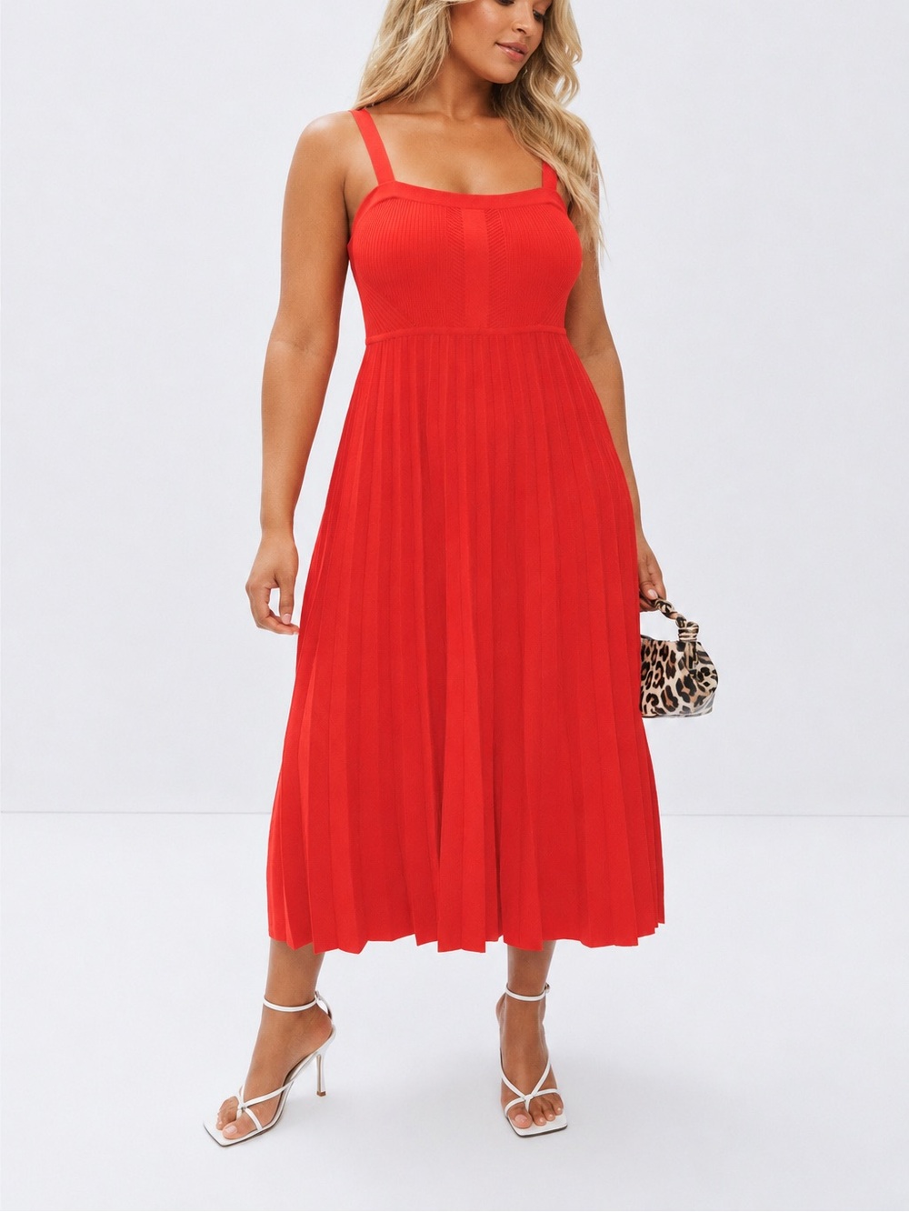 Jason Wu Collective rtr Knit Pleated tea length orange Dress Sz XL
